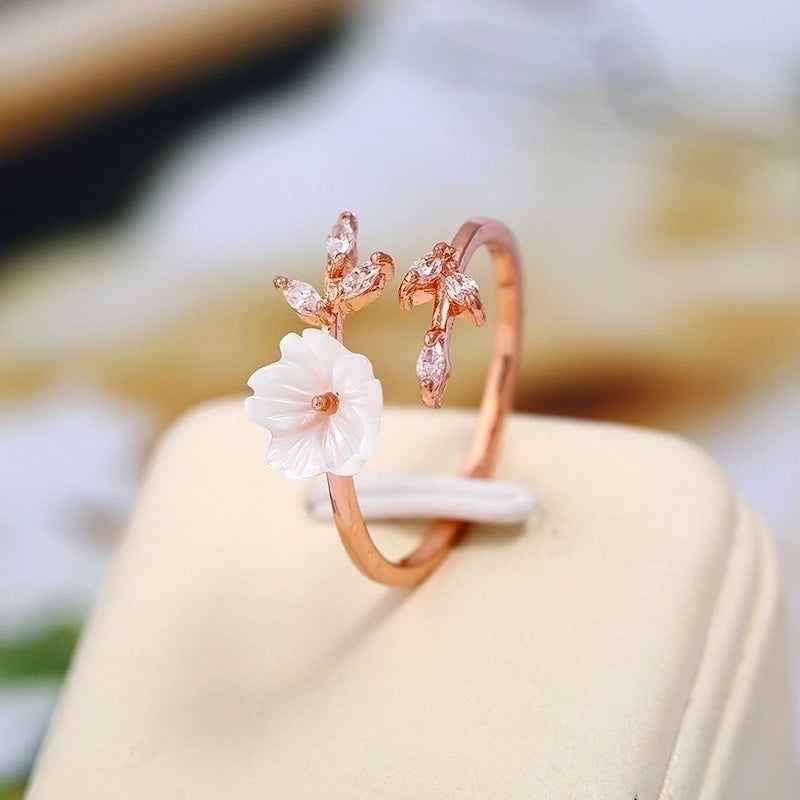 Minimalist Flower Copper Inlay Zircon Open Ring 1 Piece