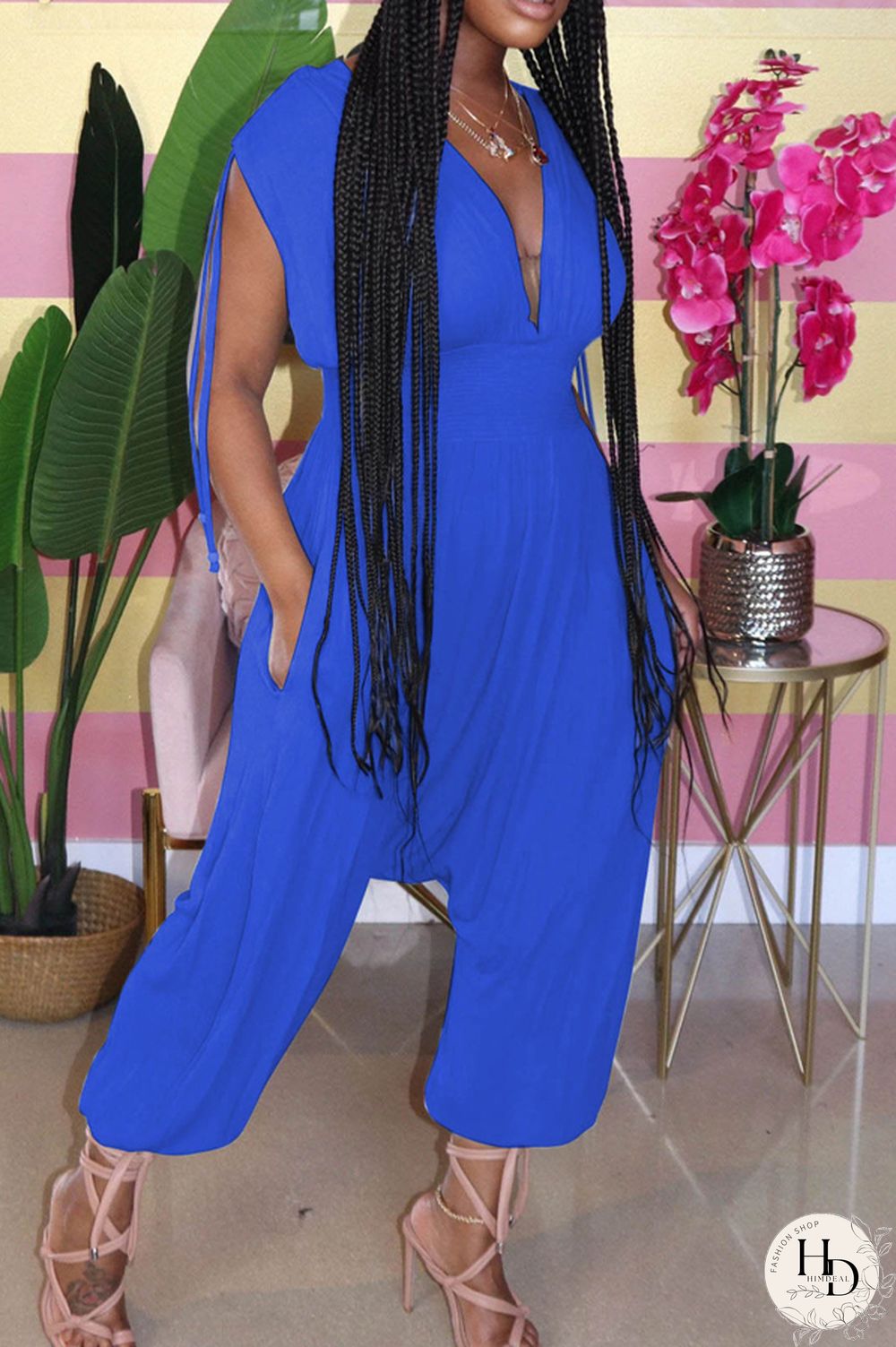 Black Sexy Patchwork Hollow Solid Chemical fiber blend Short Sleeve V Neck Jumpsuits