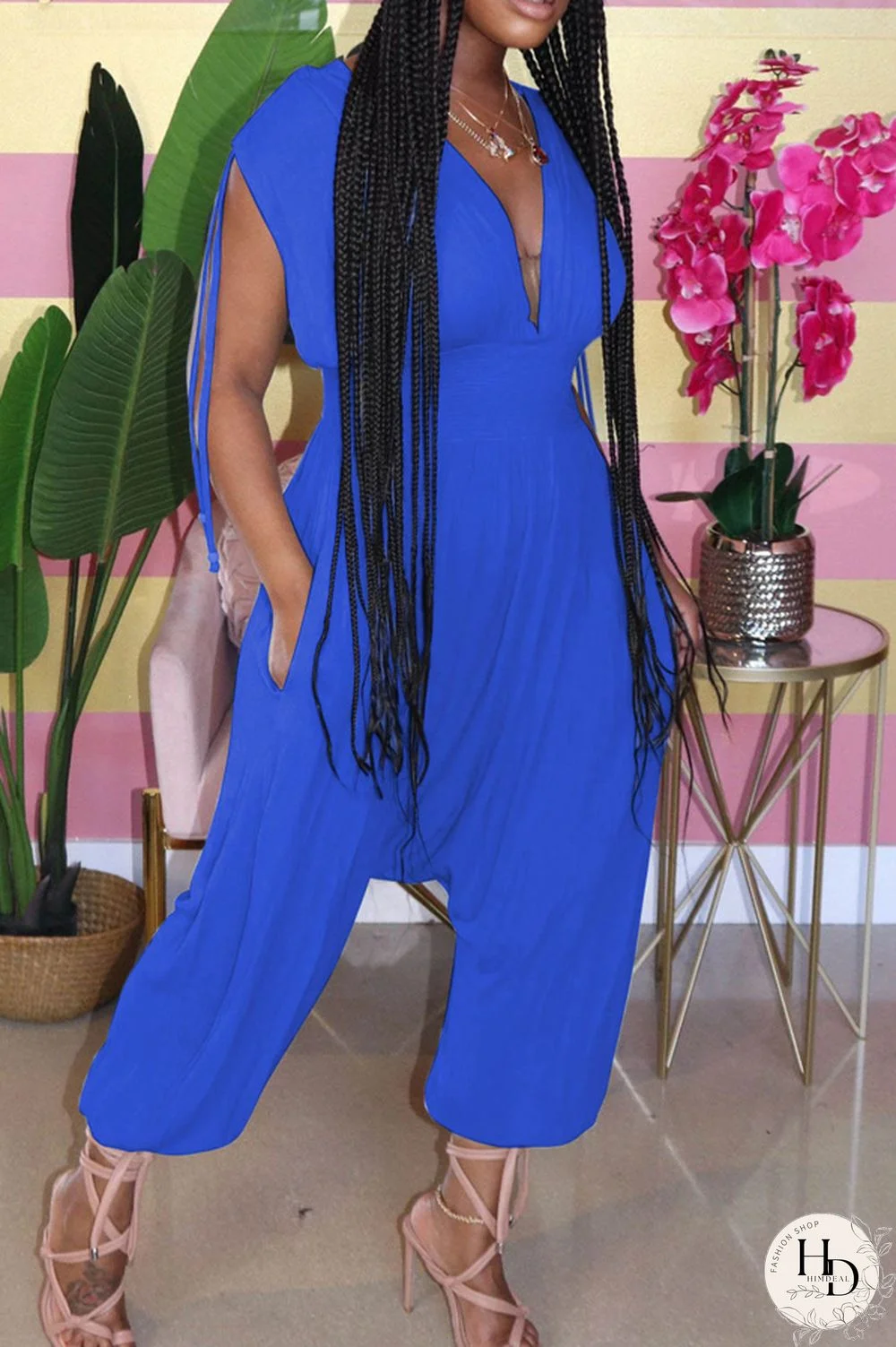 Black Sexy Patchwork Hollow Solid Chemical fiber blend Short Sleeve V Neck Jumpsuits