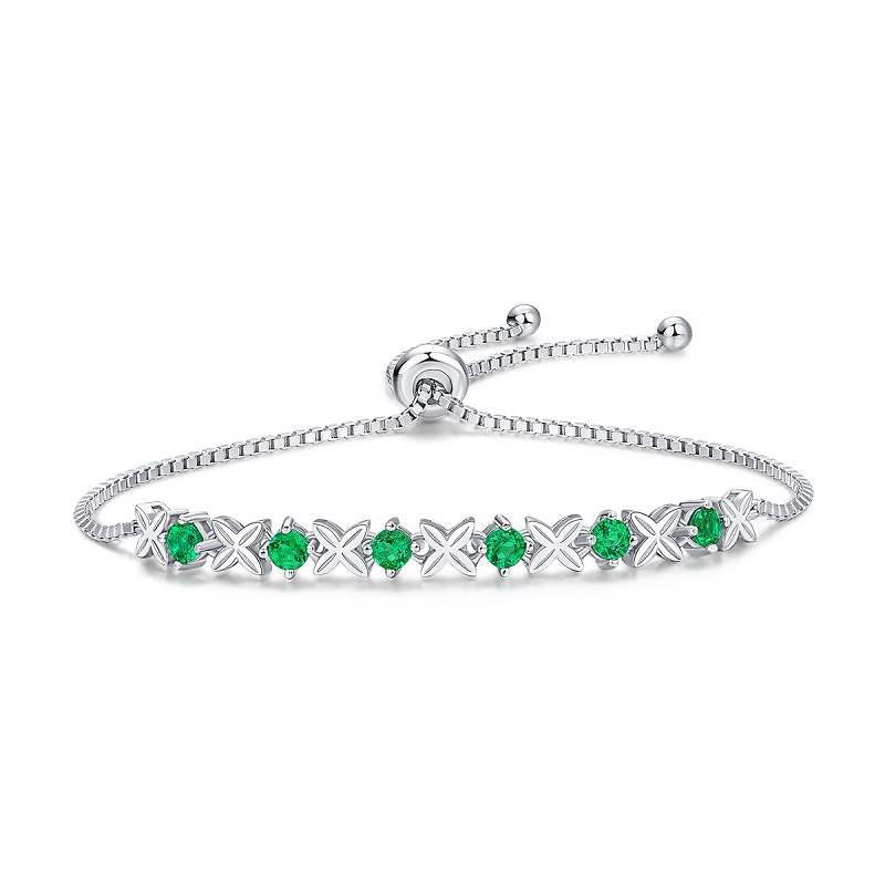 Round Lab Cultured Emerald Vintage Bracelet, S925 Silver Fully Decorated Fashion Bracelet, Premium Gift Gift