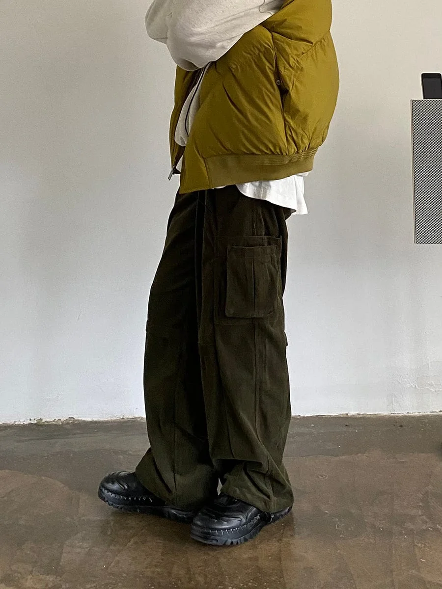 Aonga 6325 Army Green Multi Pocket Wide Straight Cargo Pants aonga