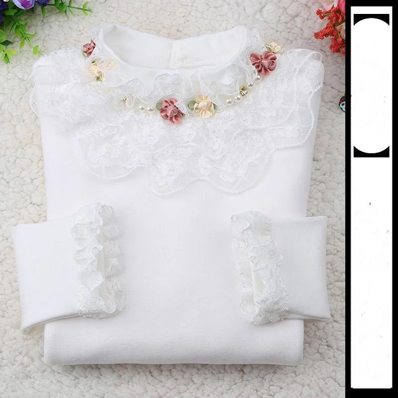 2021 Spring Autumn Cotton Children Base T Shirts Baby Girls Clothes Long Sleeve Floral Casual T Shirt Tops Kids Lace T shirt