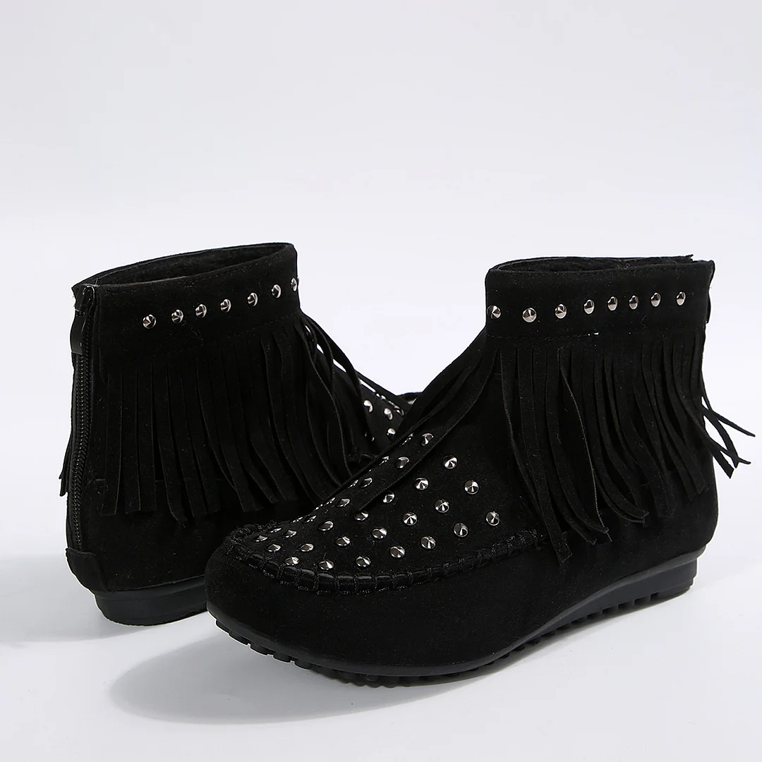 Women's Winter Boots Fashion Studded Fringed Suede Women Shoes
