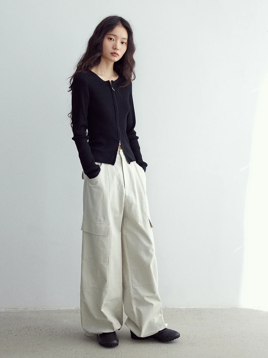 Woherb [Daihe] Autumn New Leisure Day Silk Cotton Rubber Tendon Waist Stick Bag Temperament Versatile Overalls Pants Female H7108-Outfit Ideas