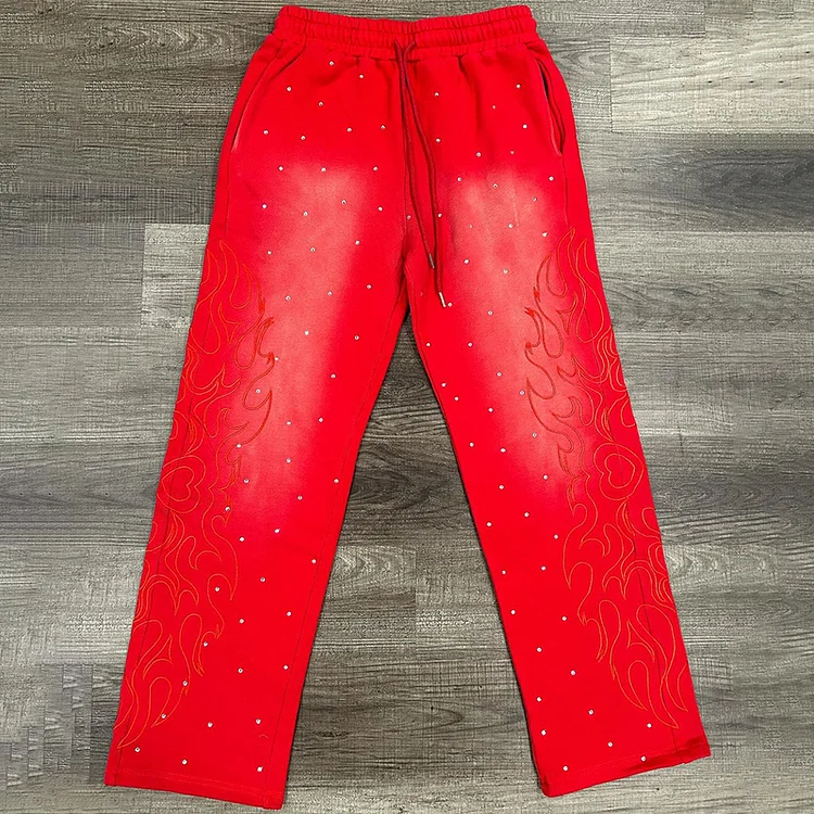 Vintage Polka Dots Fire Painted Flared Sweatpants