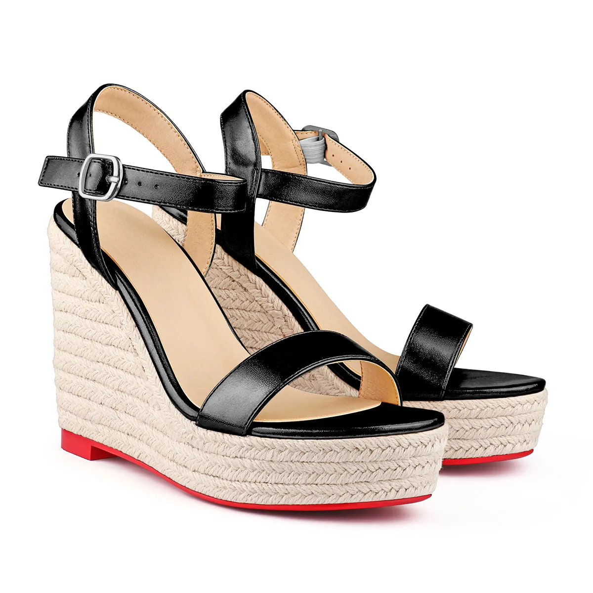 115mm/4.5" Women's Fashion Platform Wedge Sandals Heeled Buckle Shoes Red Bottom Sandals-vocosishoes