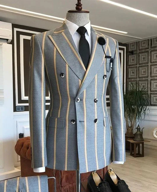 Business Striped Turndown Collar Double Breasted Blazer
