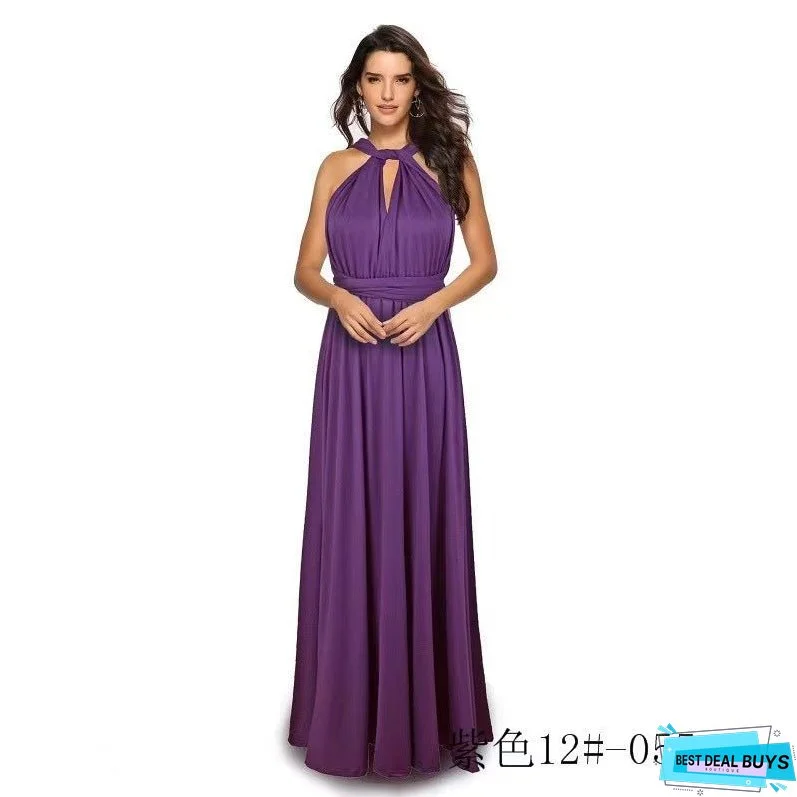 Cross-Border European and American Solid Color Various Wearing Methods Sexy Lace-up Red Dress Long Dress Bridesmaid Dress