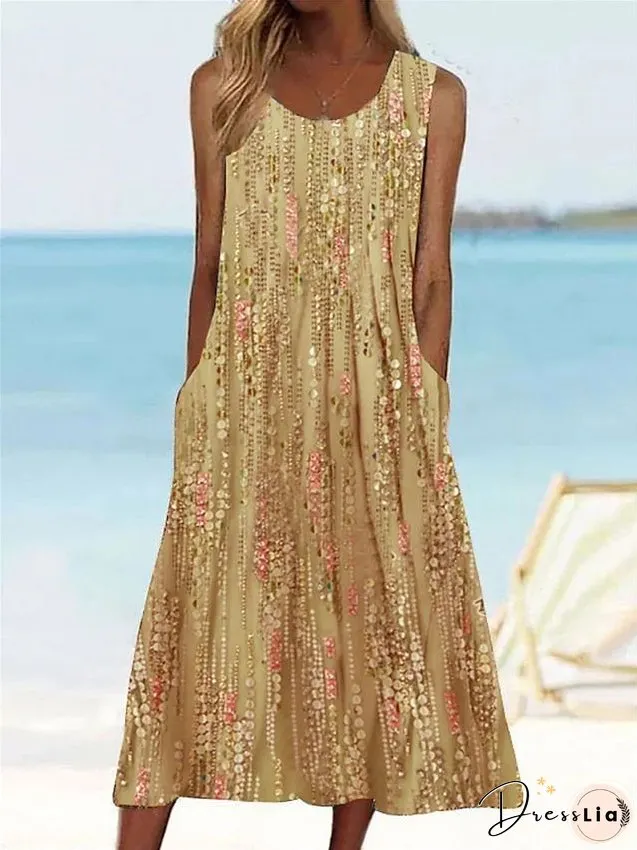 Women's Casual Dress Tank Dress Summer Dress Graphic Floral Ruched Pocket Crew Neck Midi Dress Fashion Modern Outdoor