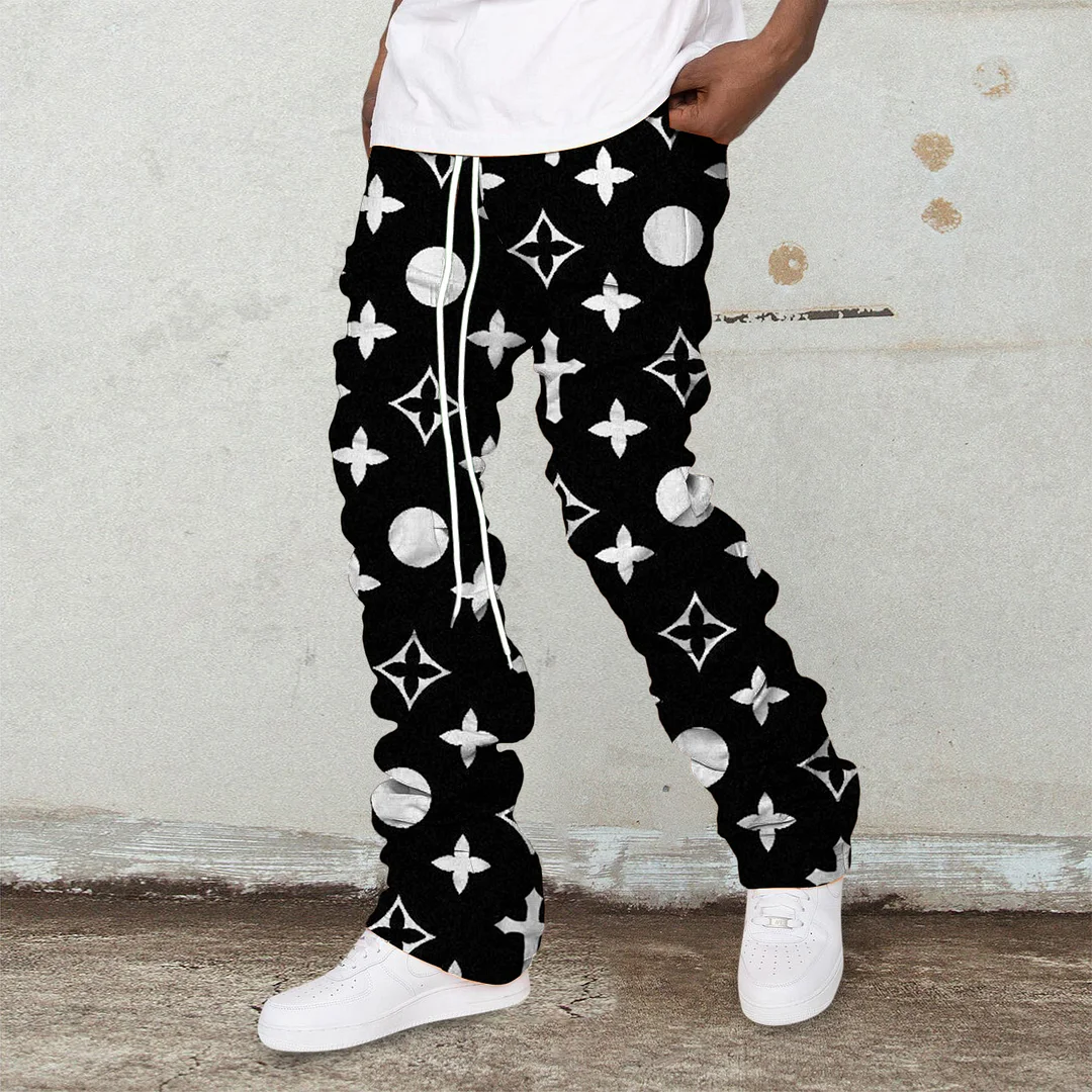 Retro trendy brand printed street hip-hop stacked trousers