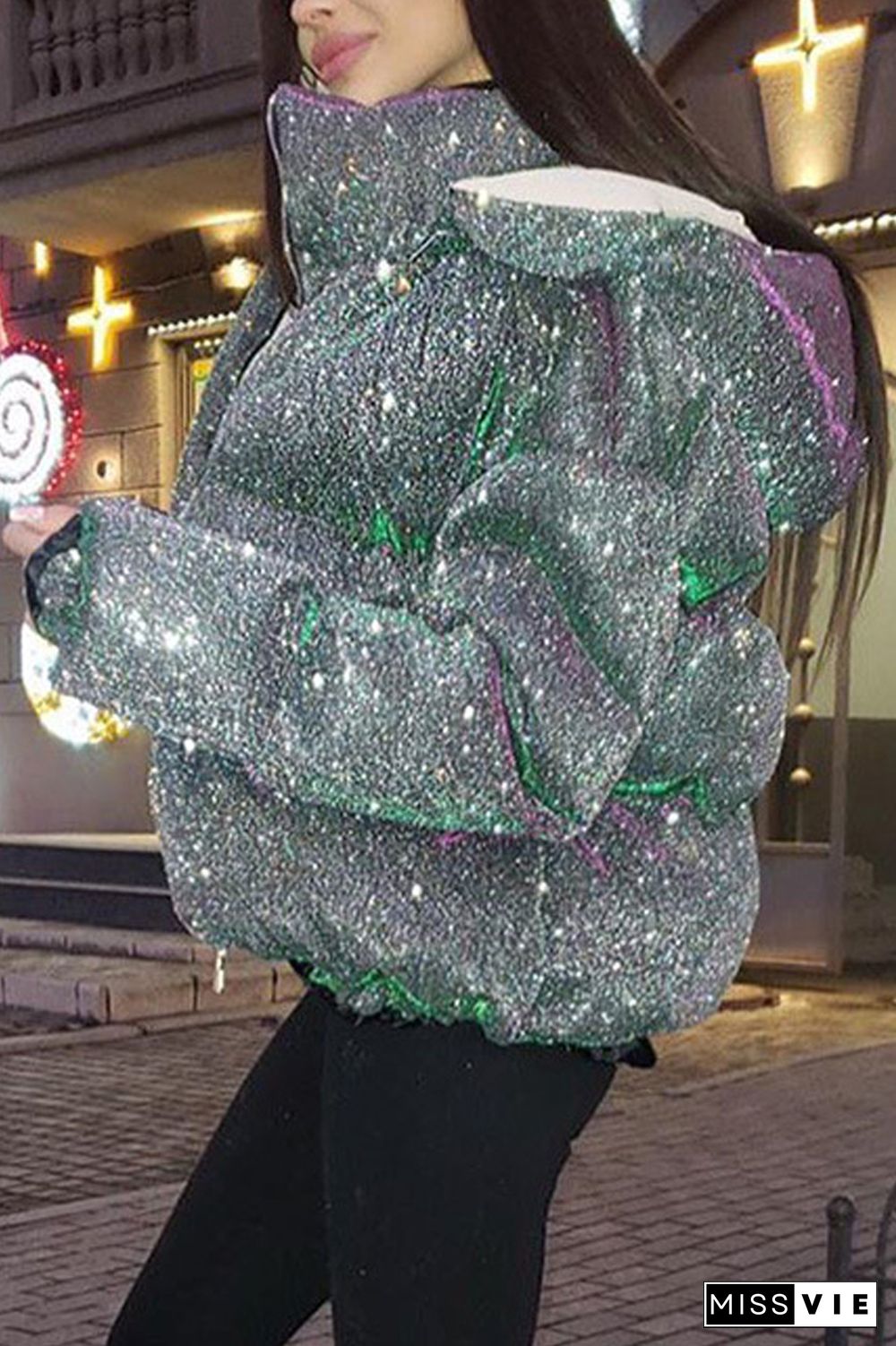 Shiny Detachable Hooded Warm Coat