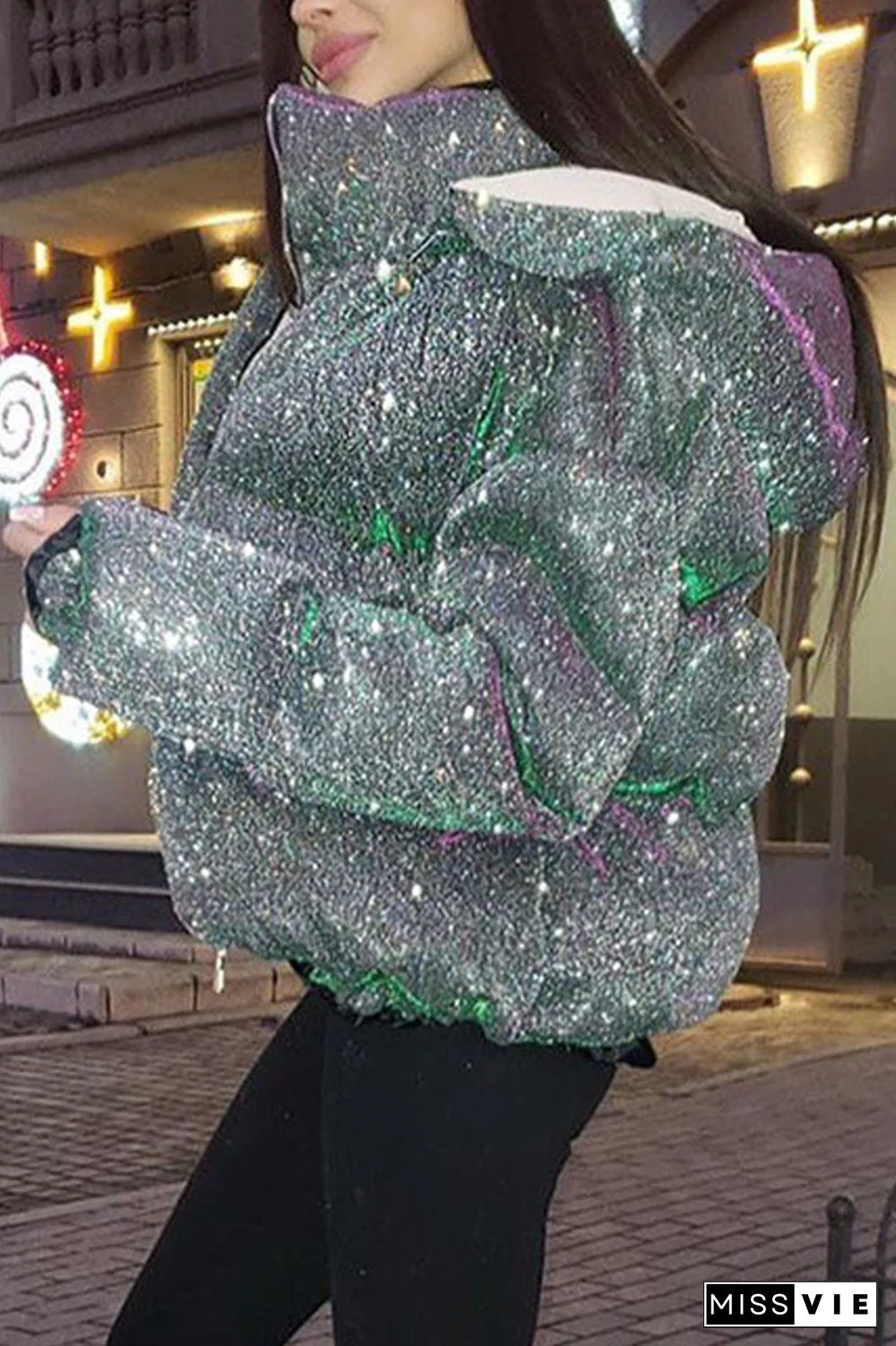 Shiny Detachable Hooded Warm Coat