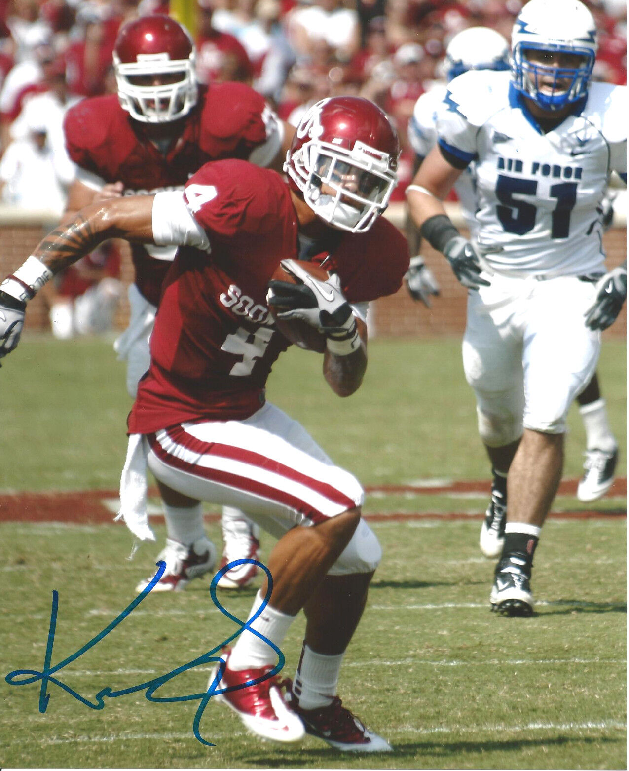 OKLAHOMA SOONERS KENNY STILLS SIGNED 8X10 Photo Poster painting W/COA NCAA RECEIVING RECORD A