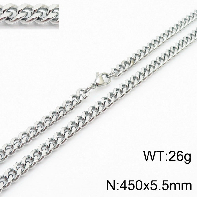 Fashion Simple Bracelet Stainless Steel Six-Sided Grinding Chain Choker Necklace