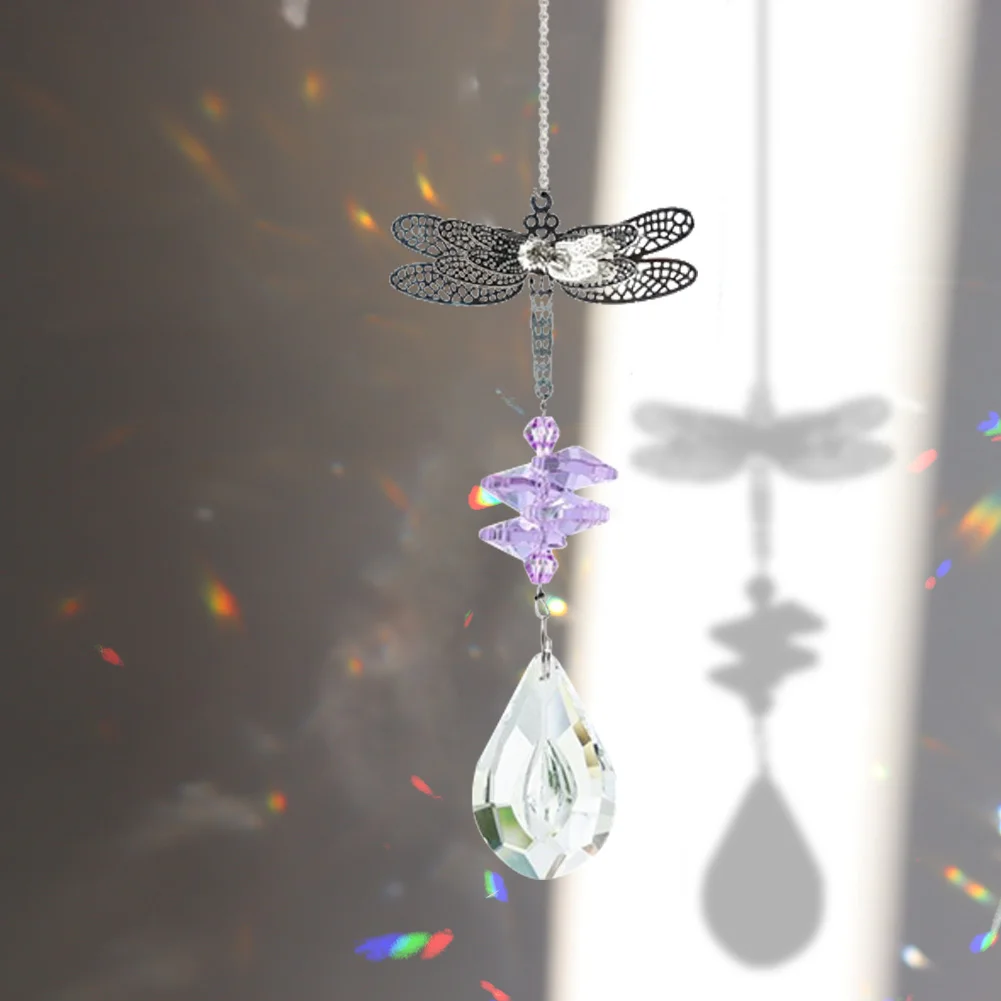 DIY Dragonfly Window Hanging Crystal Garland Suncatcher Pendant (Purple)