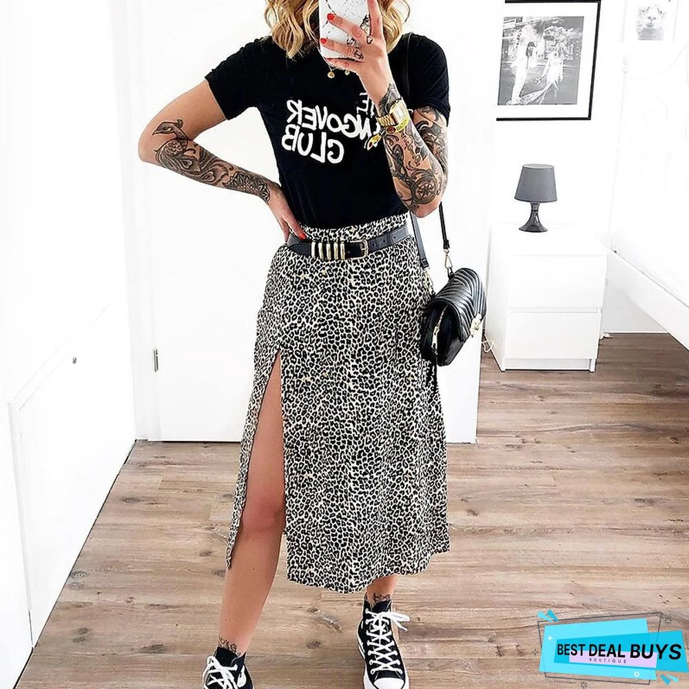 Women's Skirt Midi Polyester Black Purple Brown Green Skirts Summer Split Print Without Lining Fashion Holiday Vacation S M L