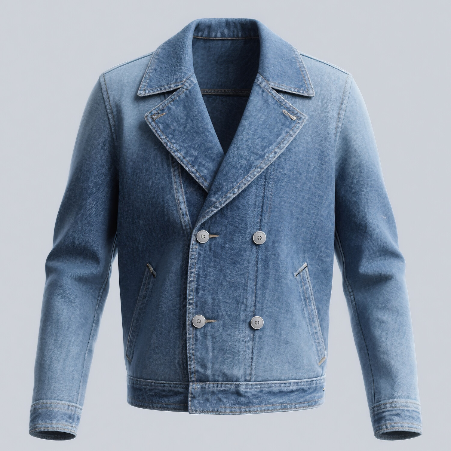 Men's Notch Lapel Long Sleeve Double Breasted Slant Pocket Denim Jacket