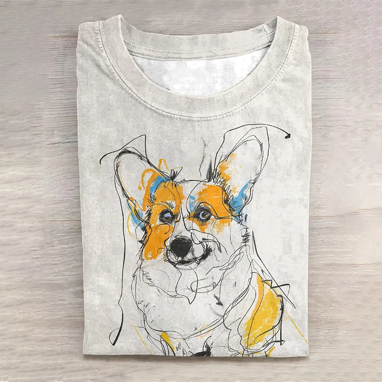 Japanese Art Corgi Dog Print Casual T-Shirt