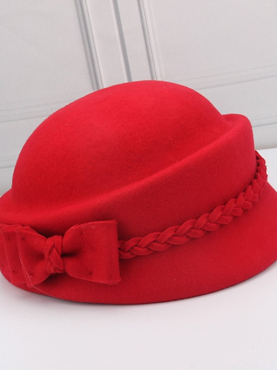 Women's Party Hat Bowknot Ribbon Pure Color Elegent Winter Hat