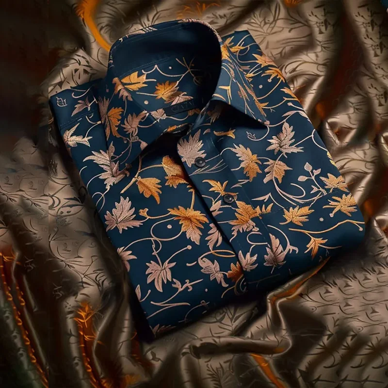 Men's Luxury Satin Long Sleeve Button Down Shirt