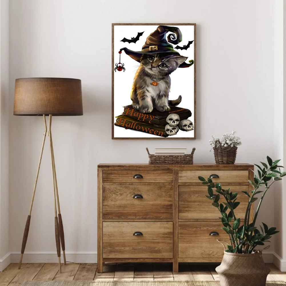 5D DIY Round Drill Diamond Painting Halloween Cat Art Mosaic Home Decor Art