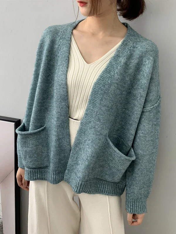 Urban Solid Color Long Sleeves Knitting Cardigans Outerwear