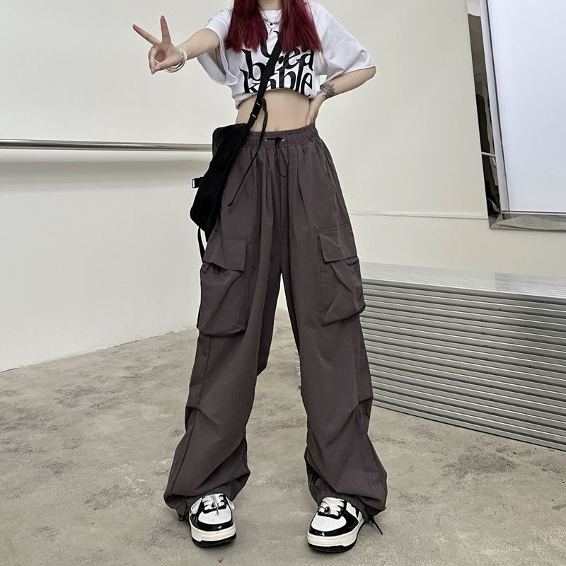 Maniros Women Y2K Streetwear Cargo Pants Vintage Fashion High Waist Baggy Trousers Female Loose Sweatpants Wide Leg Joggers Trousers