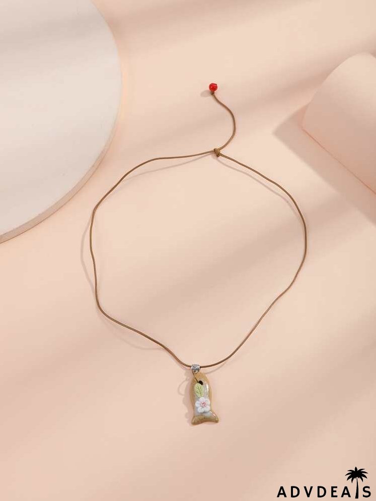 Flower Decor Geometric Pendant Necklace