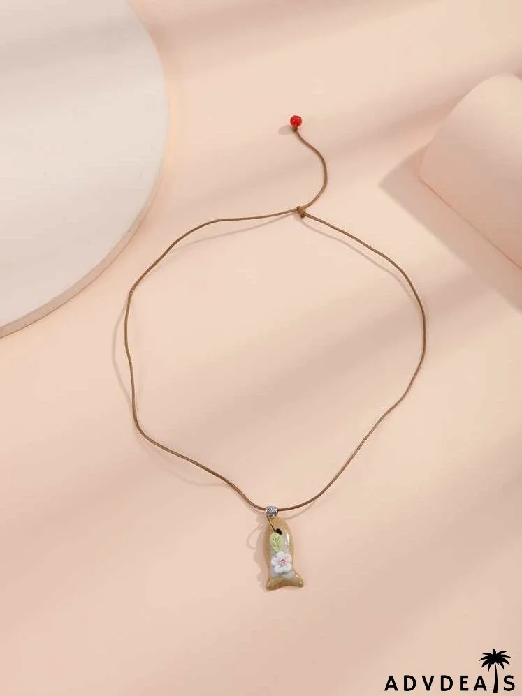 Flower Decor Geometric Pendant Necklace