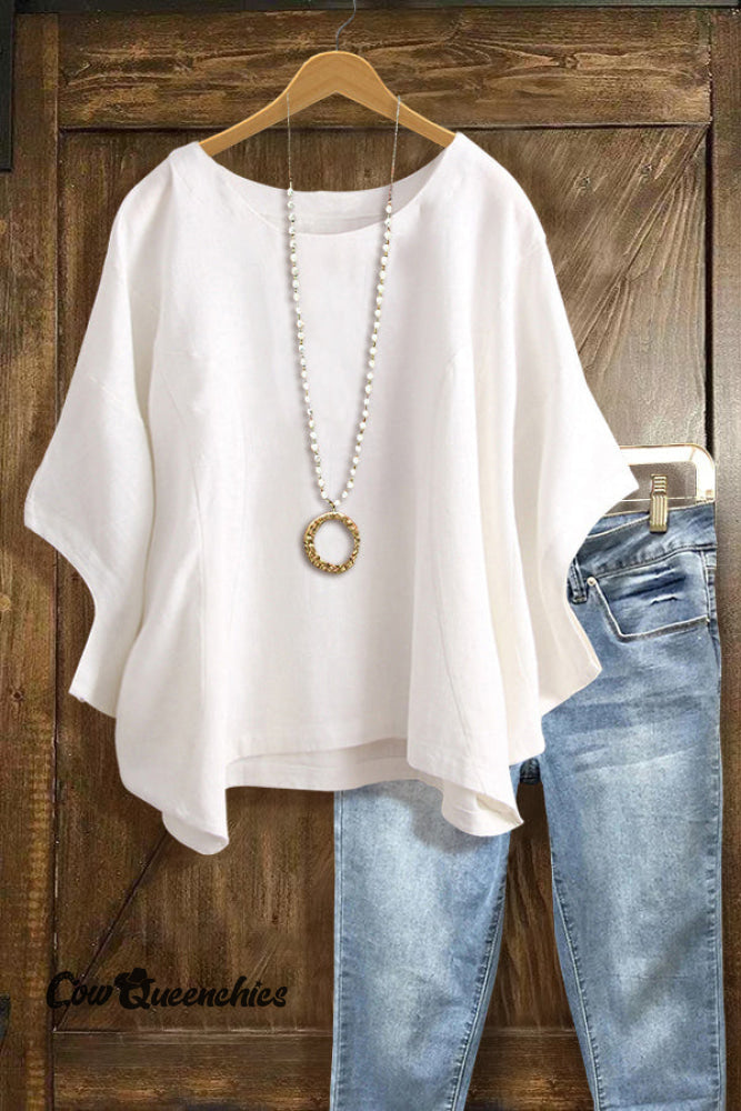 Solid Batwing Sleeve Loose T-Shirt White / S
