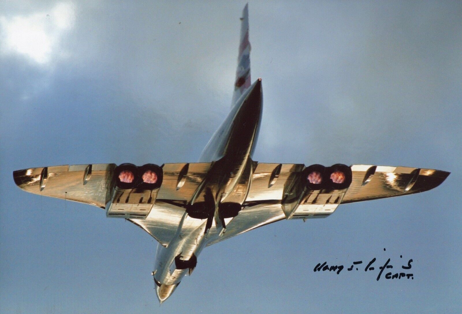 BA Concorde AFTERBURNERS Photo Poster painting signed by pilot Captain Harry Linfield