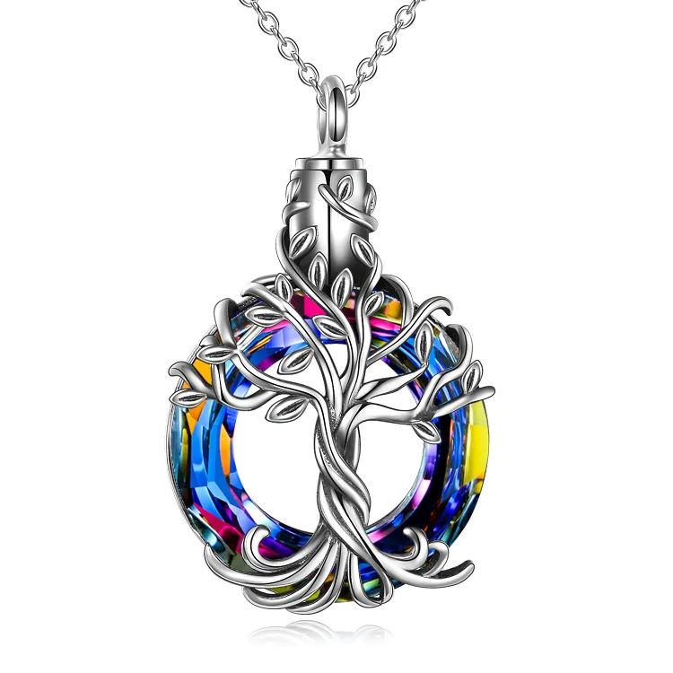 Memorial - S925 Mother is the Family Root Crystal Urn Necklace - Up To 27''