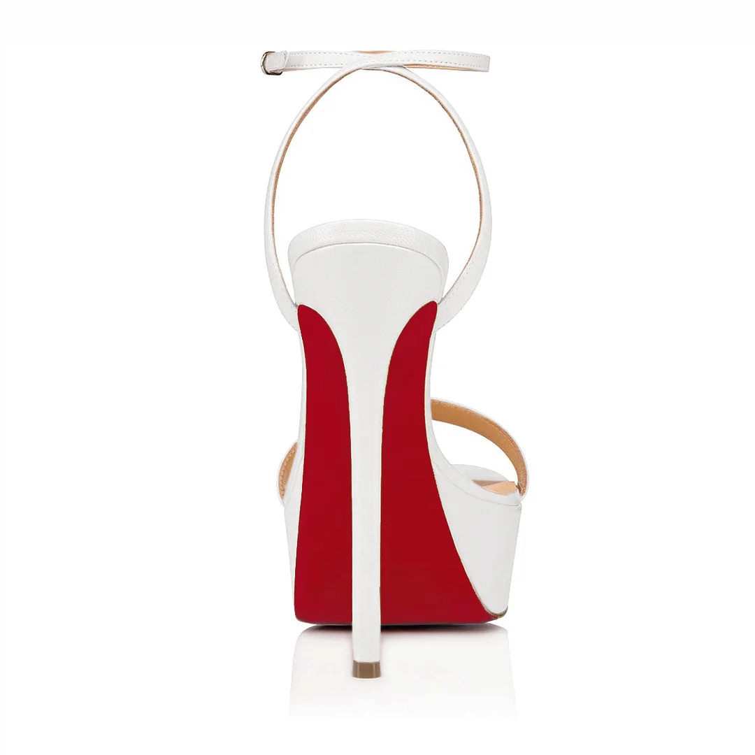 145mm Open Toe Platform Sandals Ankle Strap High Heel Matte Red Bottom Summer Shoes-MERUMOTE