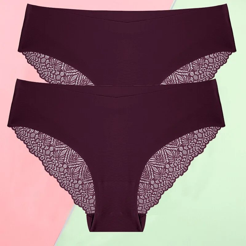 FINETOO 2PCS/Set S-XL Sexy Women Seamless Lace Pantys 6 Solid Colors Breathable Panties Lace Underwear For Girls Thong Lingerie