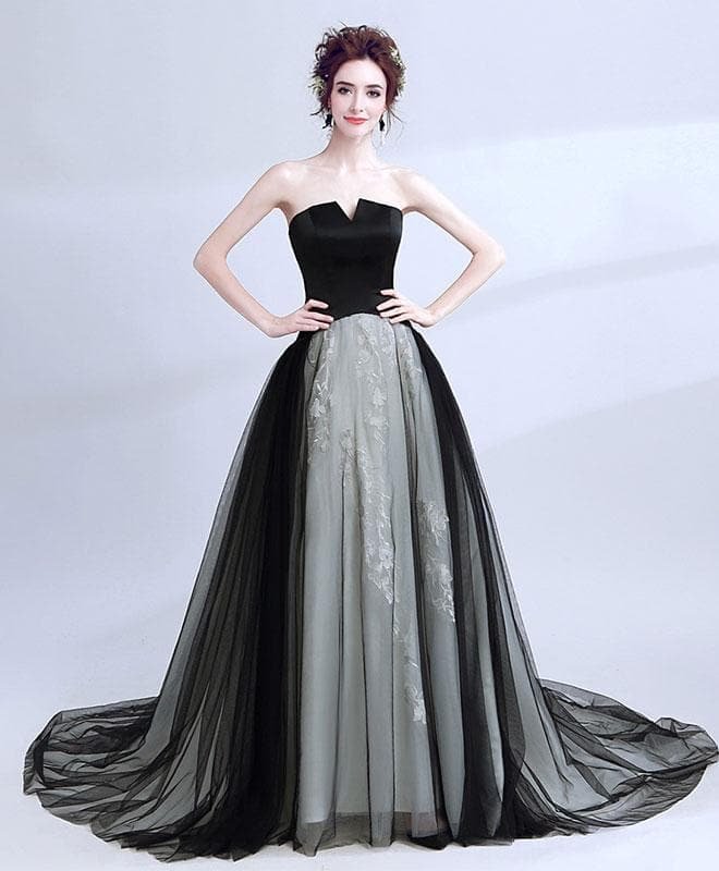 Black Tulle Long Prom Gown, Cheap Evening Dress