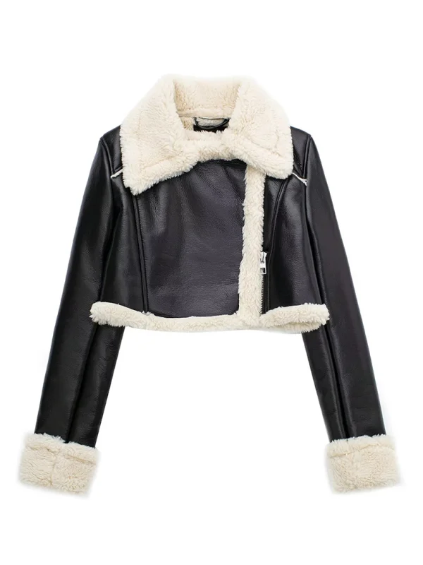 Women's Casual Reversible Short Motorcycle Jacket Flusfy