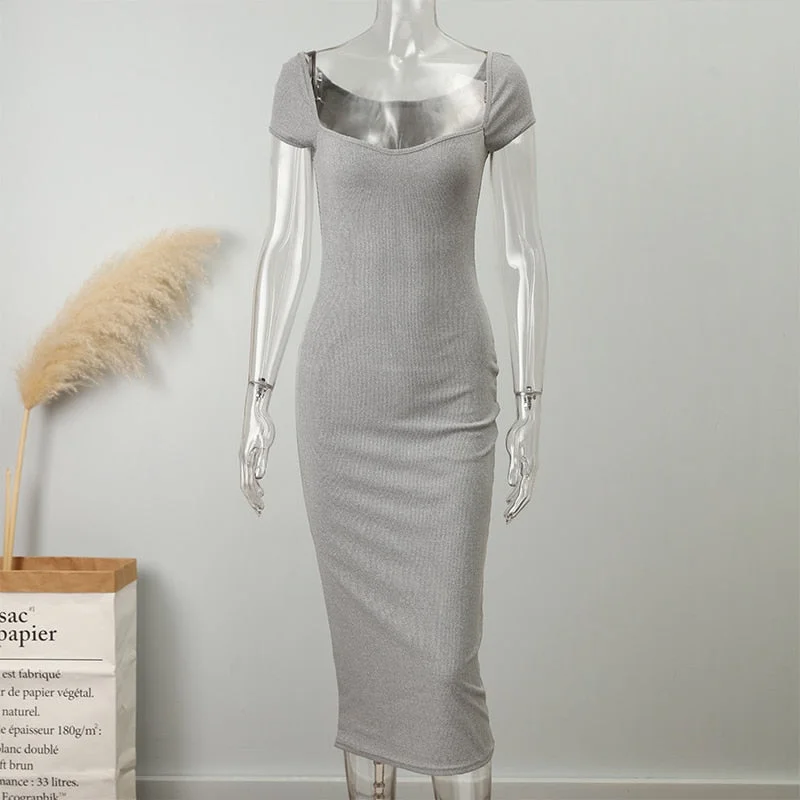 Solid Off Shoulder Knitted Midi Dress Woman Fashion Solid Bodycon Long Robe 2022 Elegant Chic Club Party Sweater Dresses