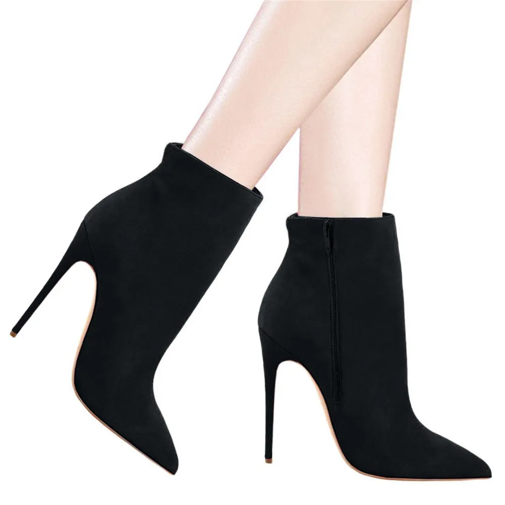 4.72" Women's Ankle Boots Closed Pointed Toe Stilettos Solid Color Suede Booties-vocosishoes