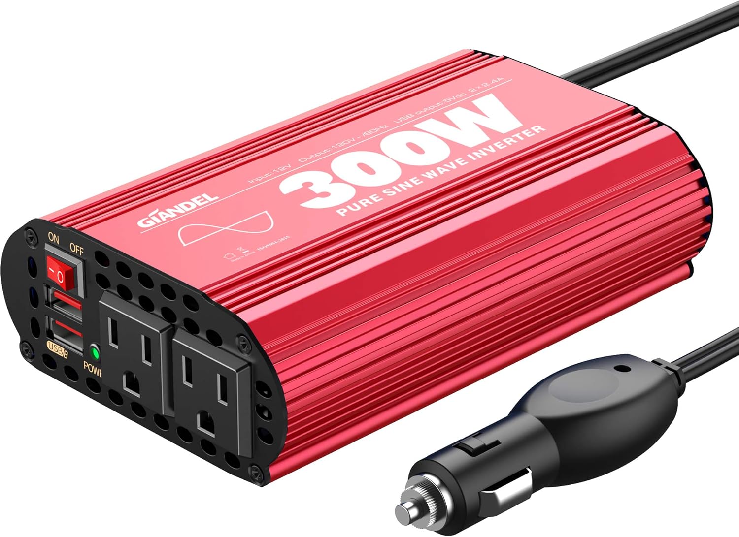  300W Pure Sine Wave Car Power Inverter 12V DC to 110V 120V AC