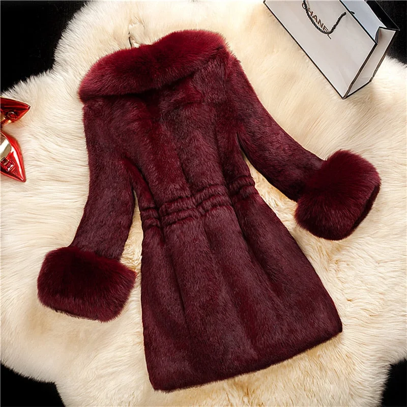Winter 2020 Faux Fur Coat Women Thick Outwear Female Long Fake Fox Fur Collar Jackets For Ladies Slim Elegant Warm Coat New