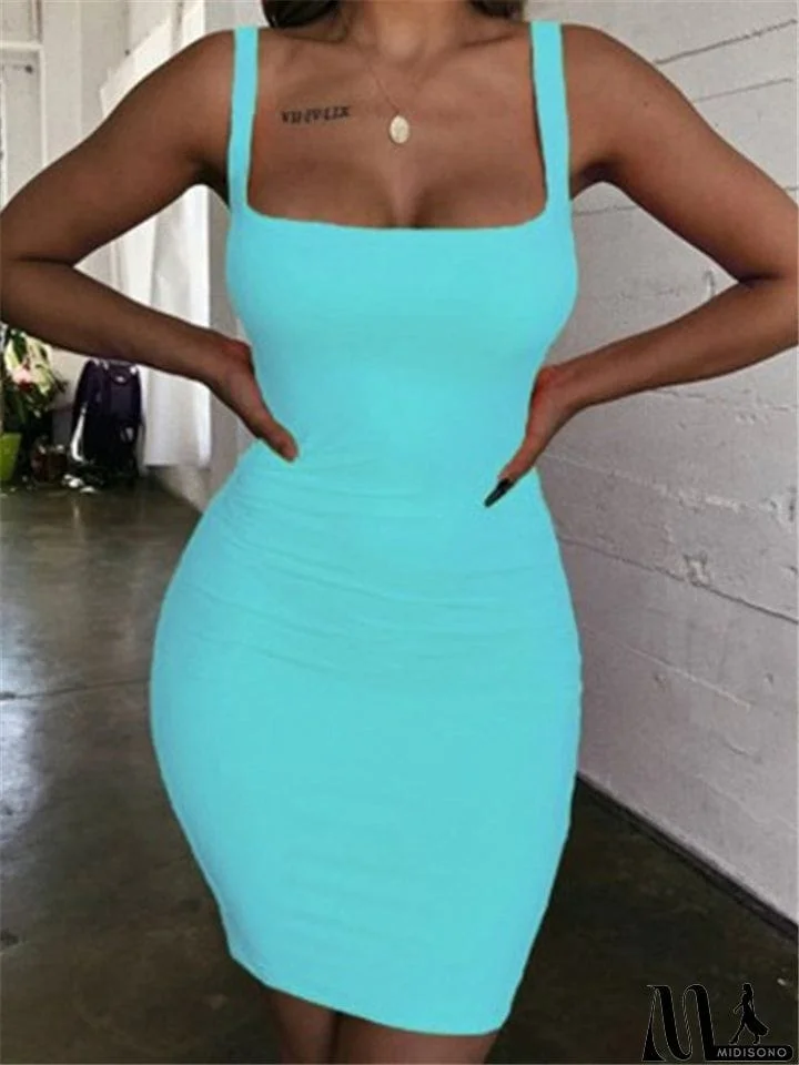 MidiSono - Sexy Solid Color Halter Strap Dresses