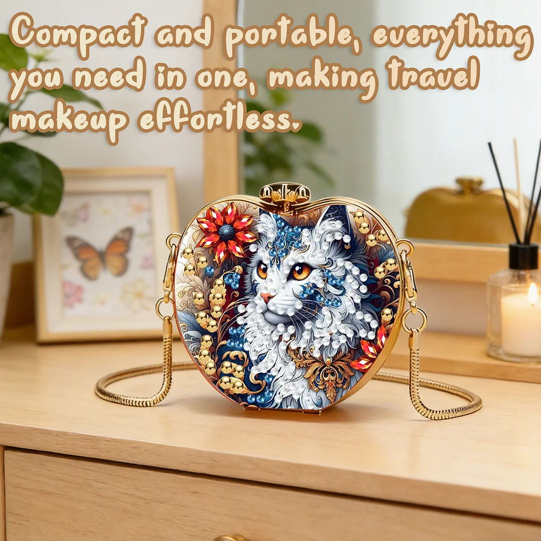Cats C DIY Acrylic Love Diamond Art Painting Card Case Wallet with Chain Small Diamond Painting Crossbody Bag for Adults Women Girls Gift