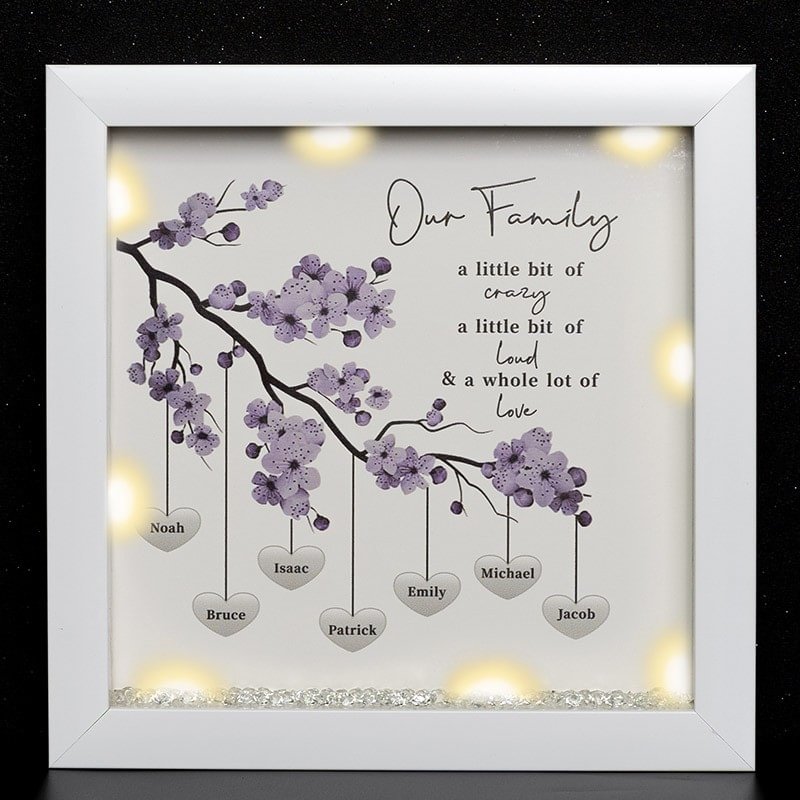 Vangogifts Purple Our Family Personalised Light Up Family Tree Box Frame with 1-25 Names Mother's Day Gift For Grandma, Mom
