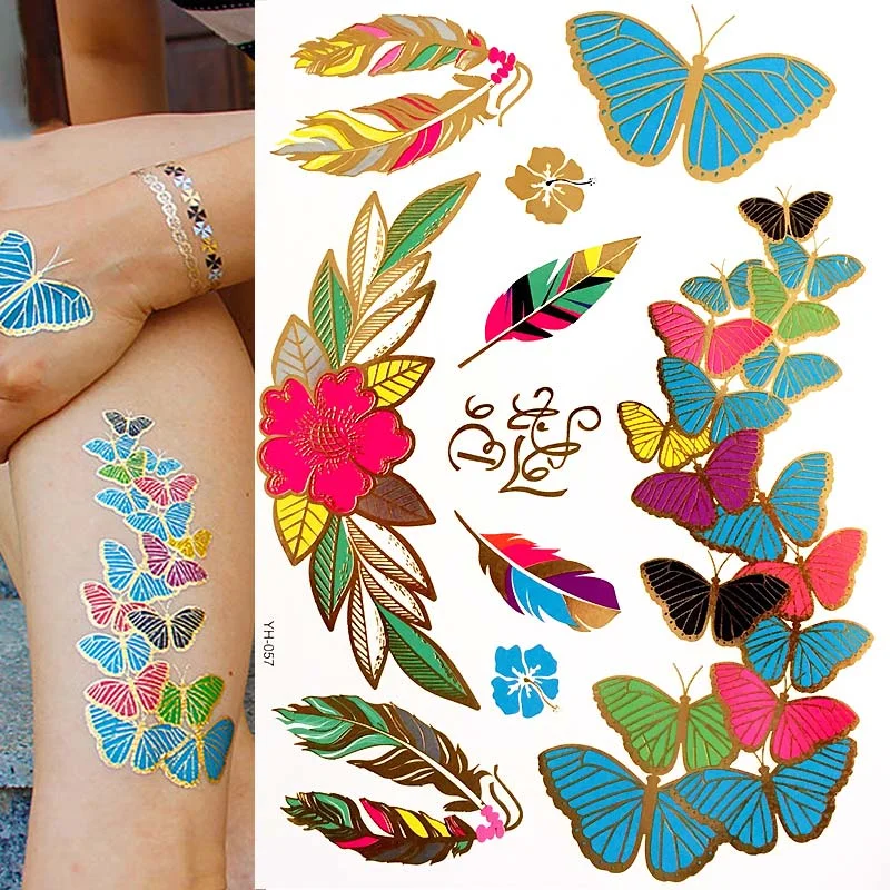 Hot Flash Metallic Waterproof Temporary Tattoo Gold Silver Tatoo Women Henna Boho Floral Design Tattoo Sticker
