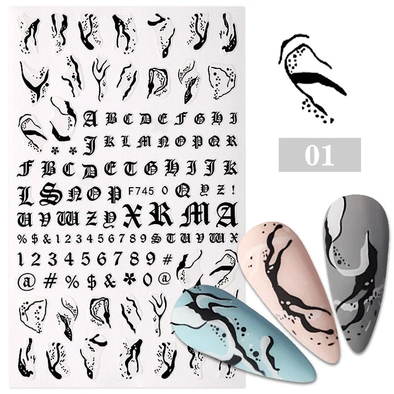 Black White Gold Butterfly 3D Nails Sticker Geometry Decals Flower DIY Decals Designs For Nail Art Manicures Decorations Salon