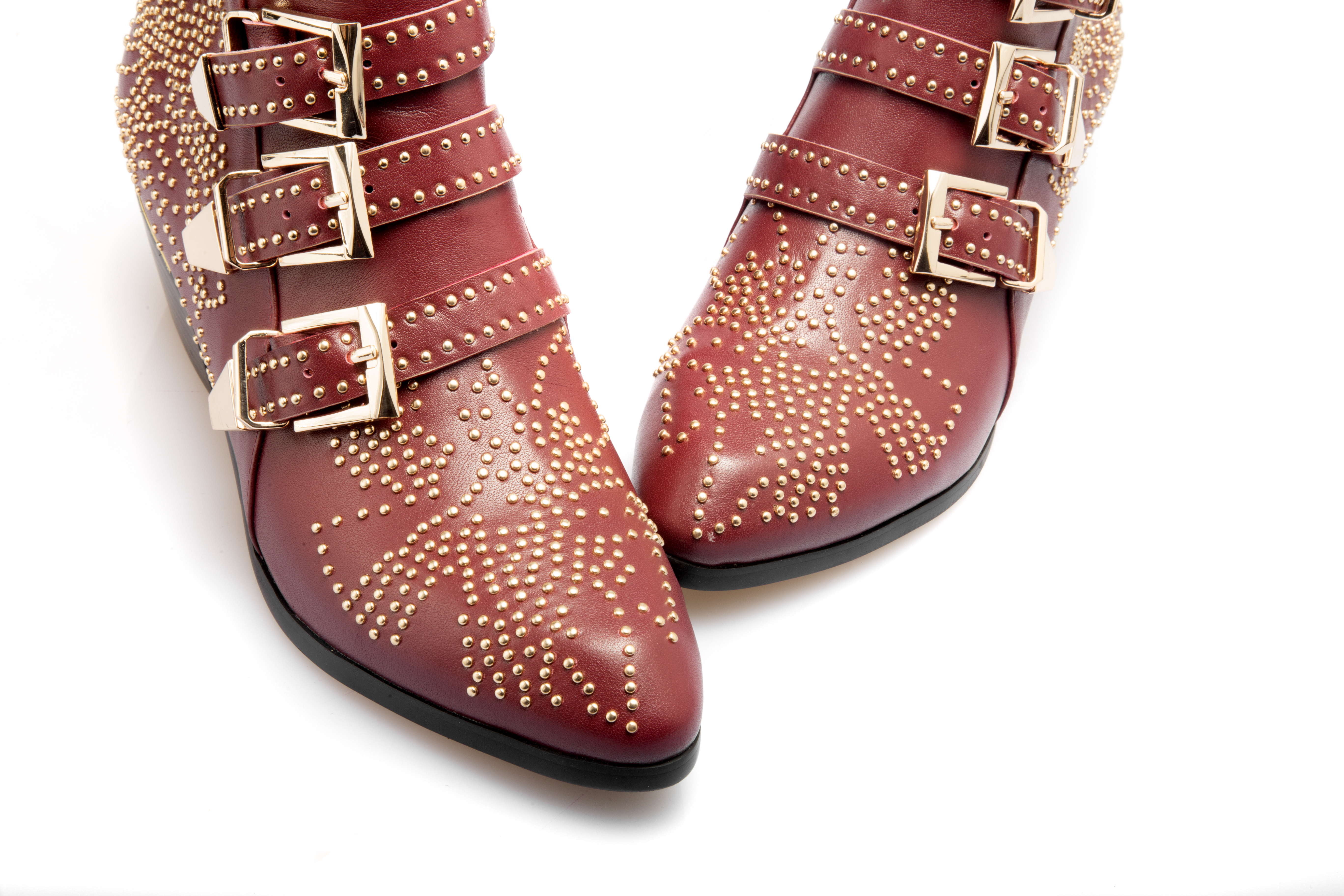 Women's Rivets Metal Buckle Low Heels Ankle Boots-vocosishoes