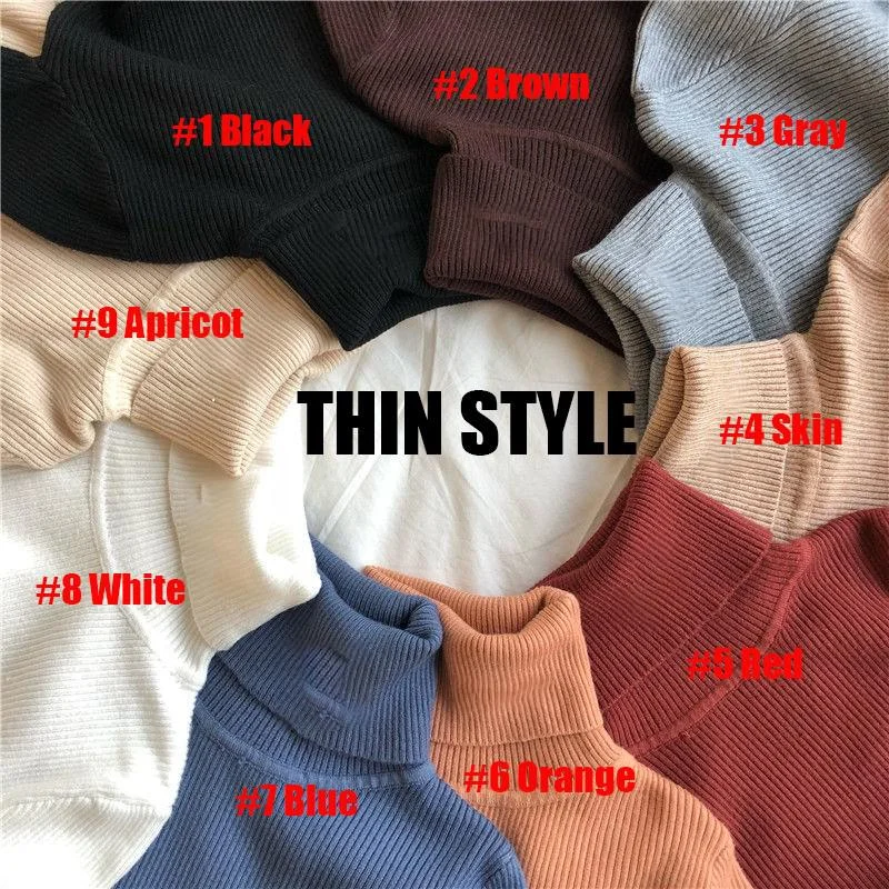 Turtleneck Sweater Standard or Thick Autumn Winter Women Knit Ribbed Pullover Warm Soft Elastic Jumper Long Sleeve Slim Outfits