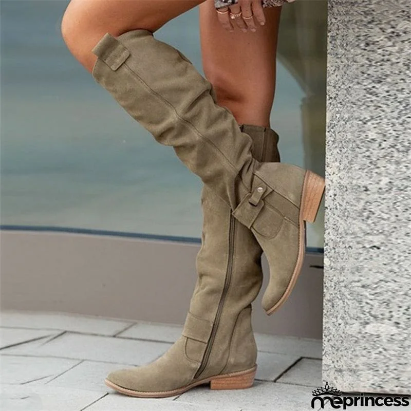 Stylish Side Zip Suede Knee High Boots for Women