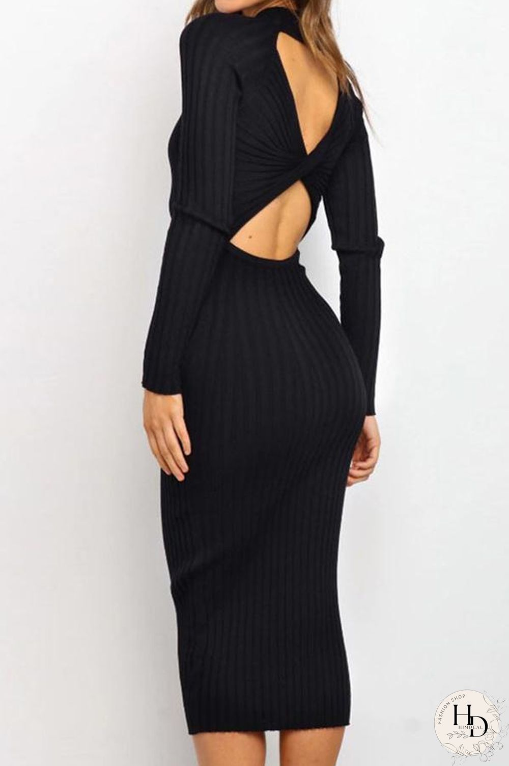 Long Sleeve Slim Backless Dress P13331
