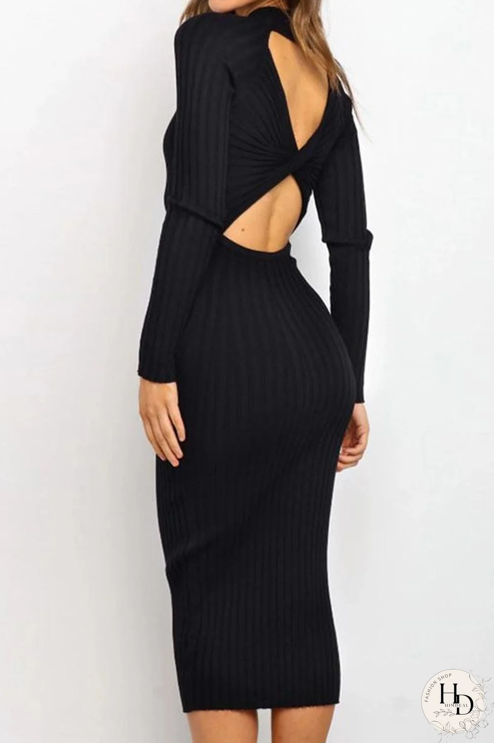Long Sleeve Slim Backless Dress P13331